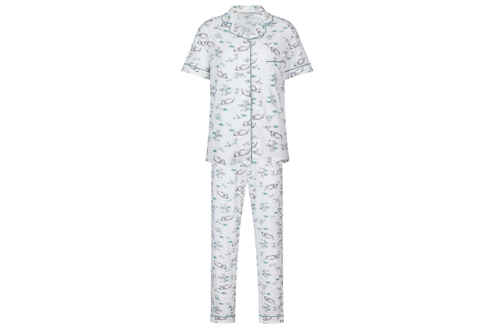 
            
                Load image into Gallery viewer, Women&amp;#39;s Bamboo Jersey Short Sleeve Button-up PJ Set - The Frog &amp;amp; The Ox
            
        