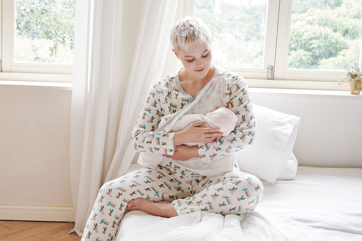 Women's Long Sleeve Nursing PJ Set (Bamboo Pima) - Lazy Rabbit – Nest  Designs