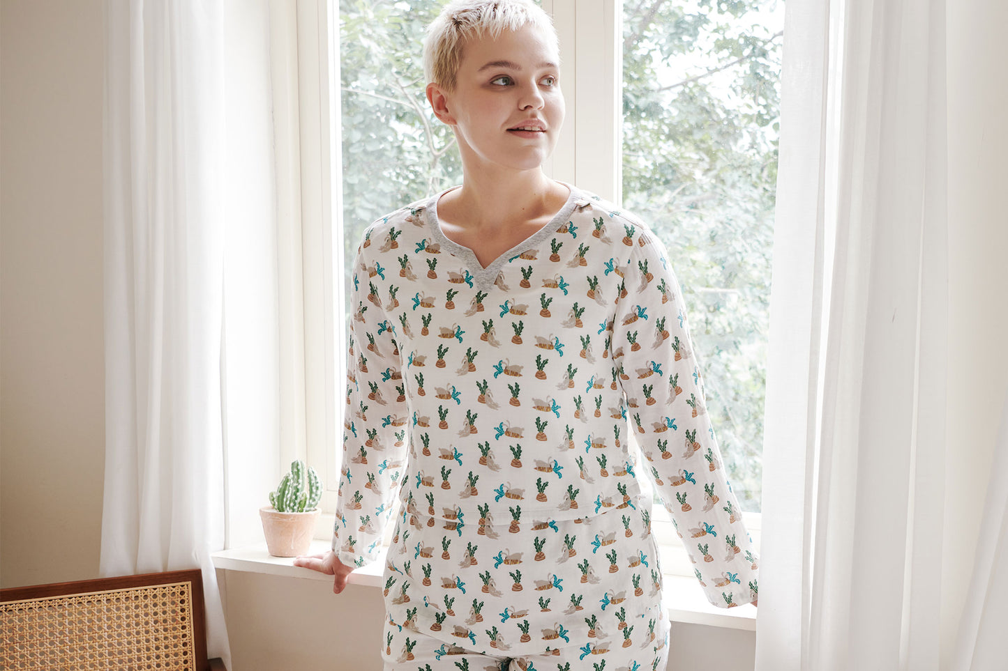 Women's Long Sleeve Nursing PJ Set (Bamboo Pima) - Lazy Rabbit