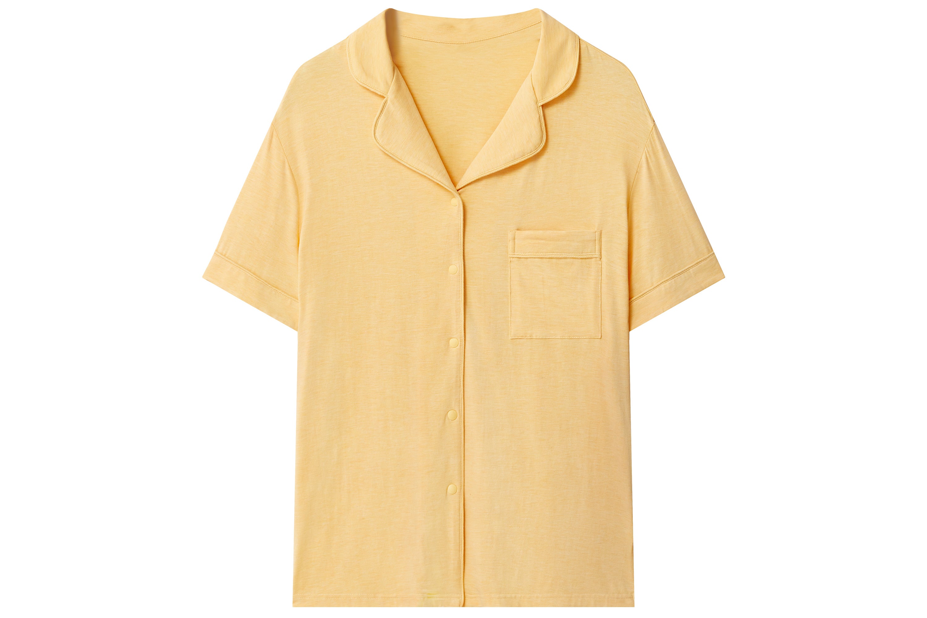 Women's Bamboo Jersey Short Sleeve Button-Up Shirt - Pantone Sunset Gold