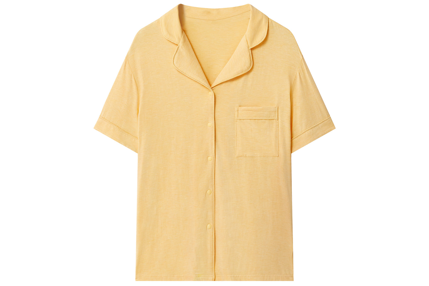 Women's Short Sleeve Button-Up Shirt (Bamboo Jersey) - Pantone Sunset Gold