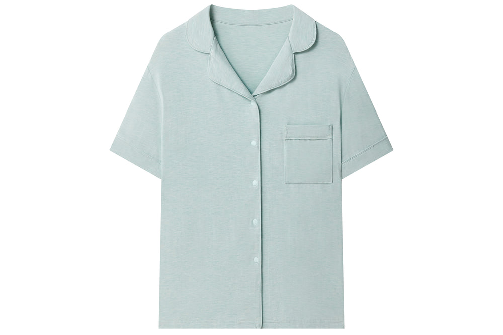 Women's Bamboo Jersey Short Sleeve Button-Up Shirt - Pantone Harbor Gray