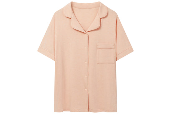 Women's Short Sleeve Button-Up Shirt (Bamboo Jersey) - Pantone Bellini
