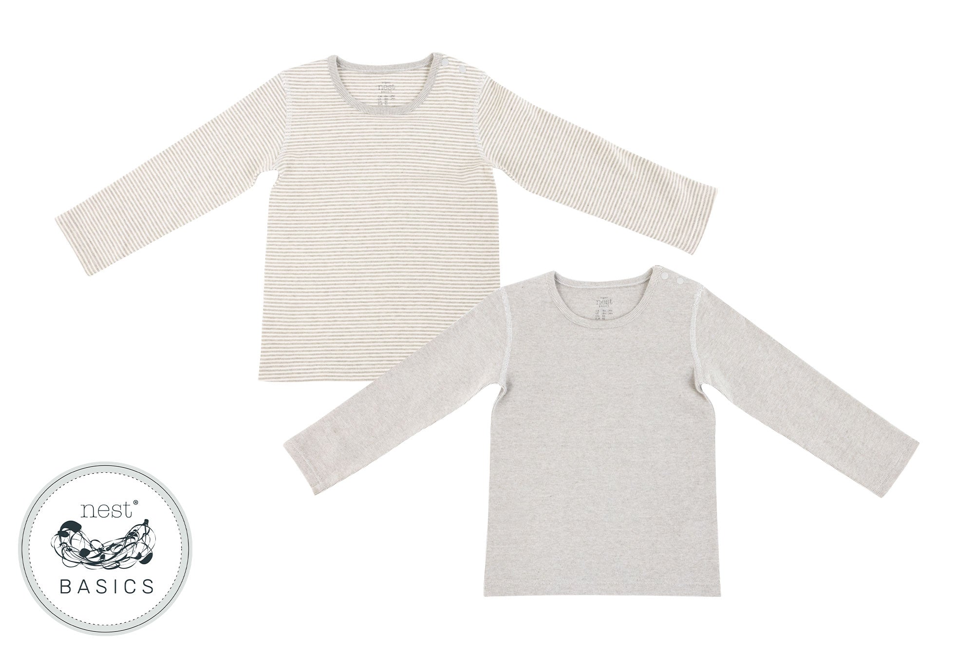 Basics Organic Cotton Ribbed Long Sleeve T-Shirt (2 Pack) - Dark Grey