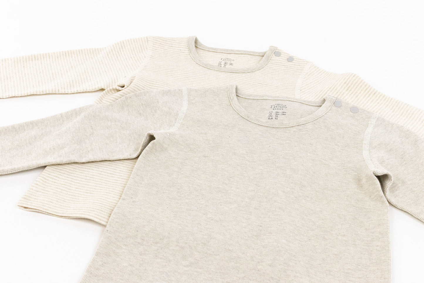 Basics Ribbed Long Sleeve T-Shirt (Organic Cotton, 2 Pack) - Light Gre –  Nest Designs