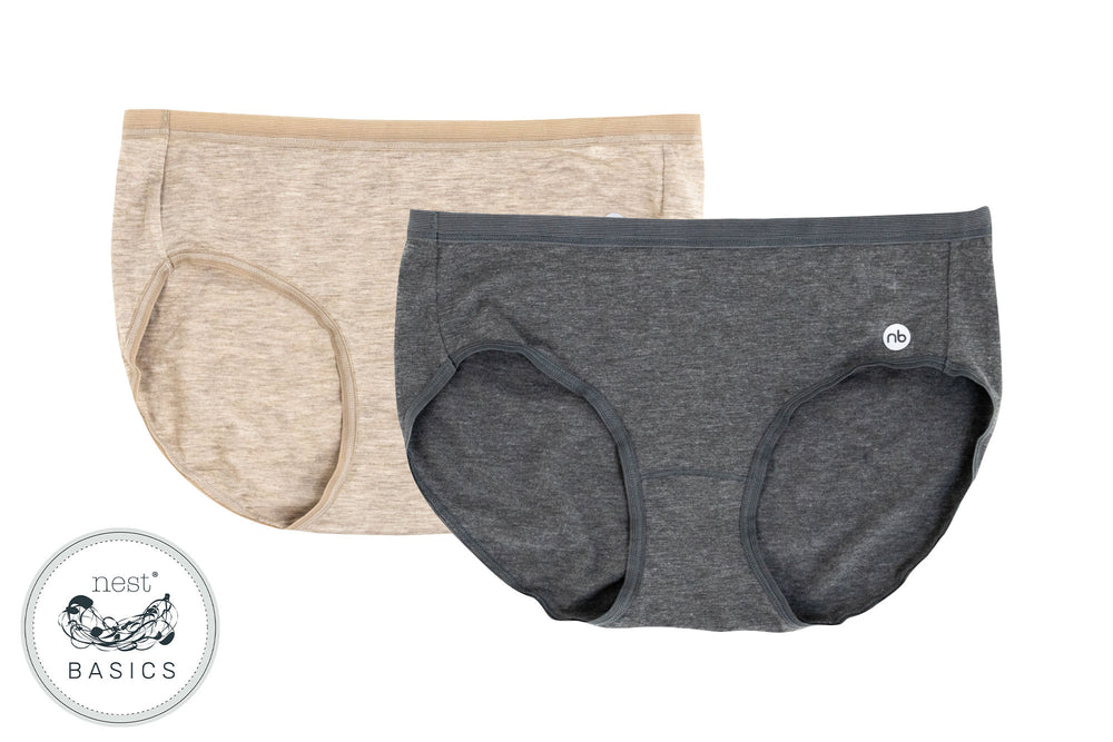 
            
                Load image into Gallery viewer, Women&amp;#39;s Basics Bamboo Cotton Underwear (2 Pack) - Warm Taupe and Charcoal - Nest Designs
            
        