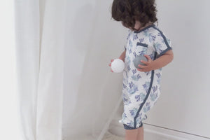 
            
                Load and play video in Gallery viewer, Bamboo Pima Short Sleeve Romper - Blue Reef
            
        