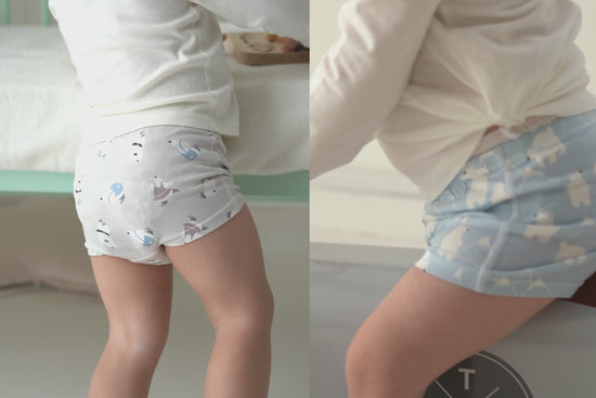 Load and play video in Gallery viewer, Girls Boy Short Underwear (Bamboo, 2 Pack) - Polar Bear
