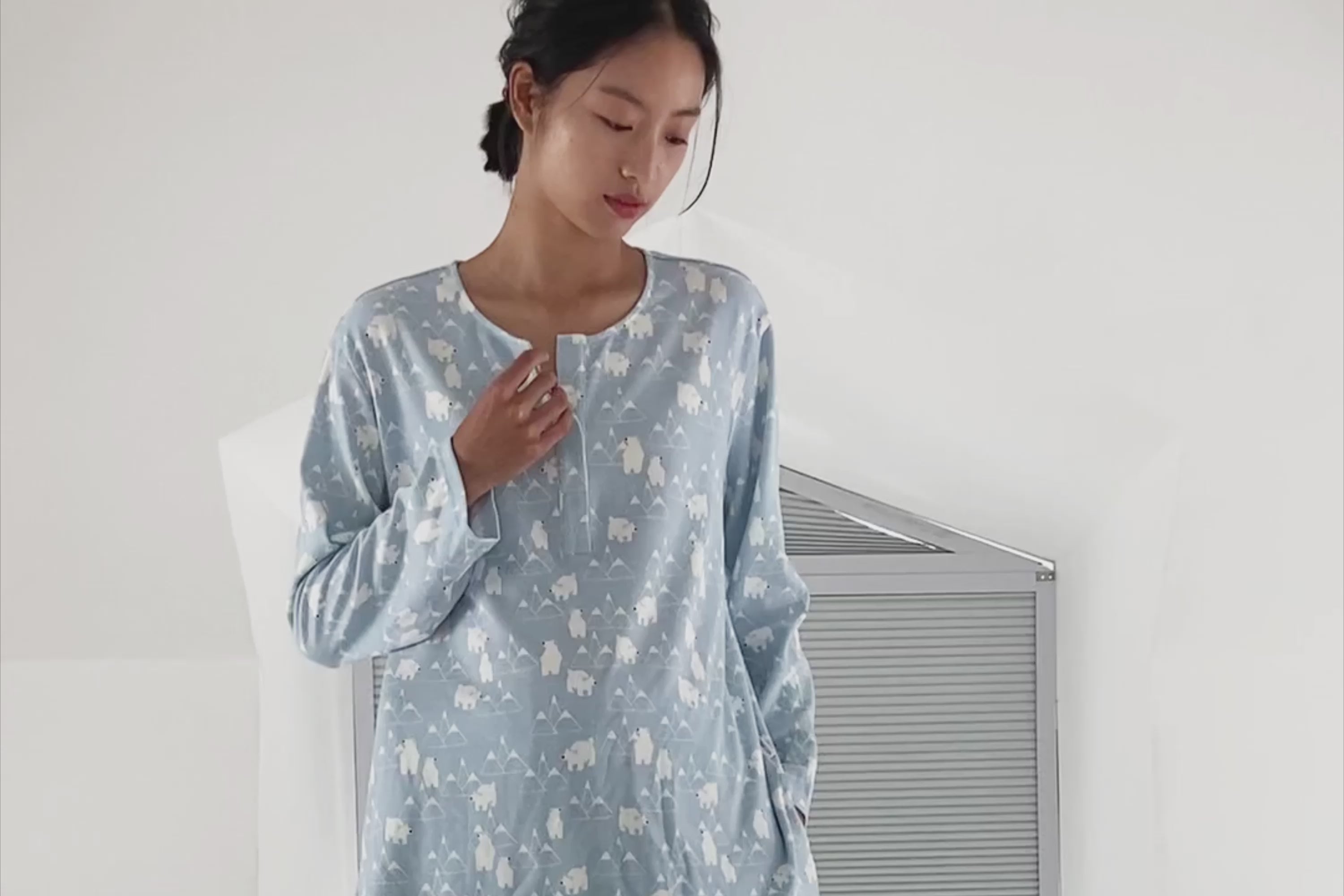 Women's Organic Cotton Long Sleeve Nursing PJ Set - Snowy Peaks
